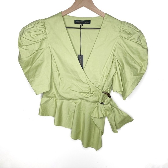 House of Harlow 1960 Revolve Jurie Puff Sleeve Green Blouse M NWT - Picture 2 of 10